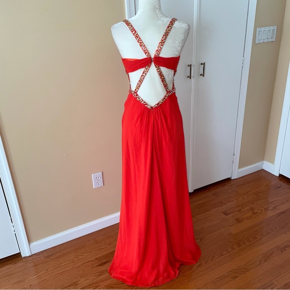 Faviana Orange Cut Out Jewel Detail Dress - Picture 6 of 9